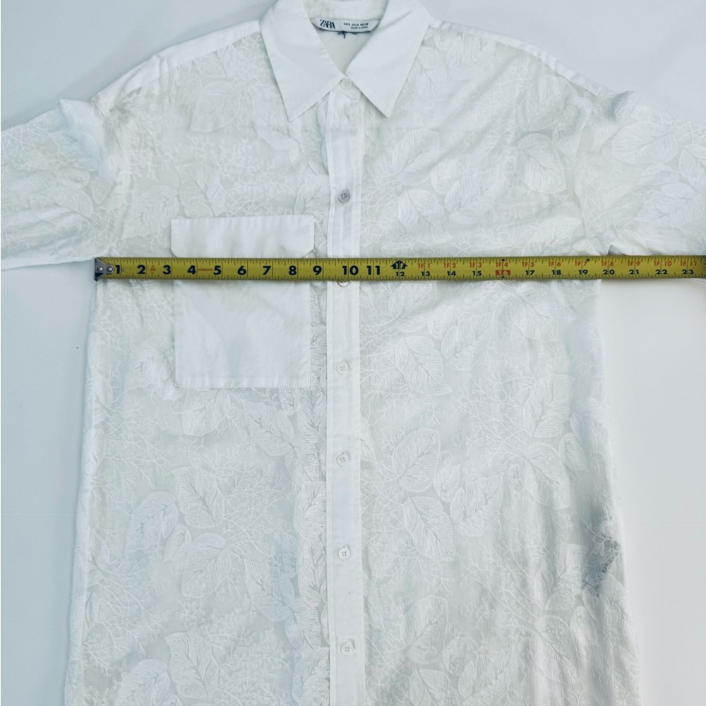 Zara - White Sheer Floral Button-Up Dress/Duster - Sheer Unique Design - Picture 13 of 15